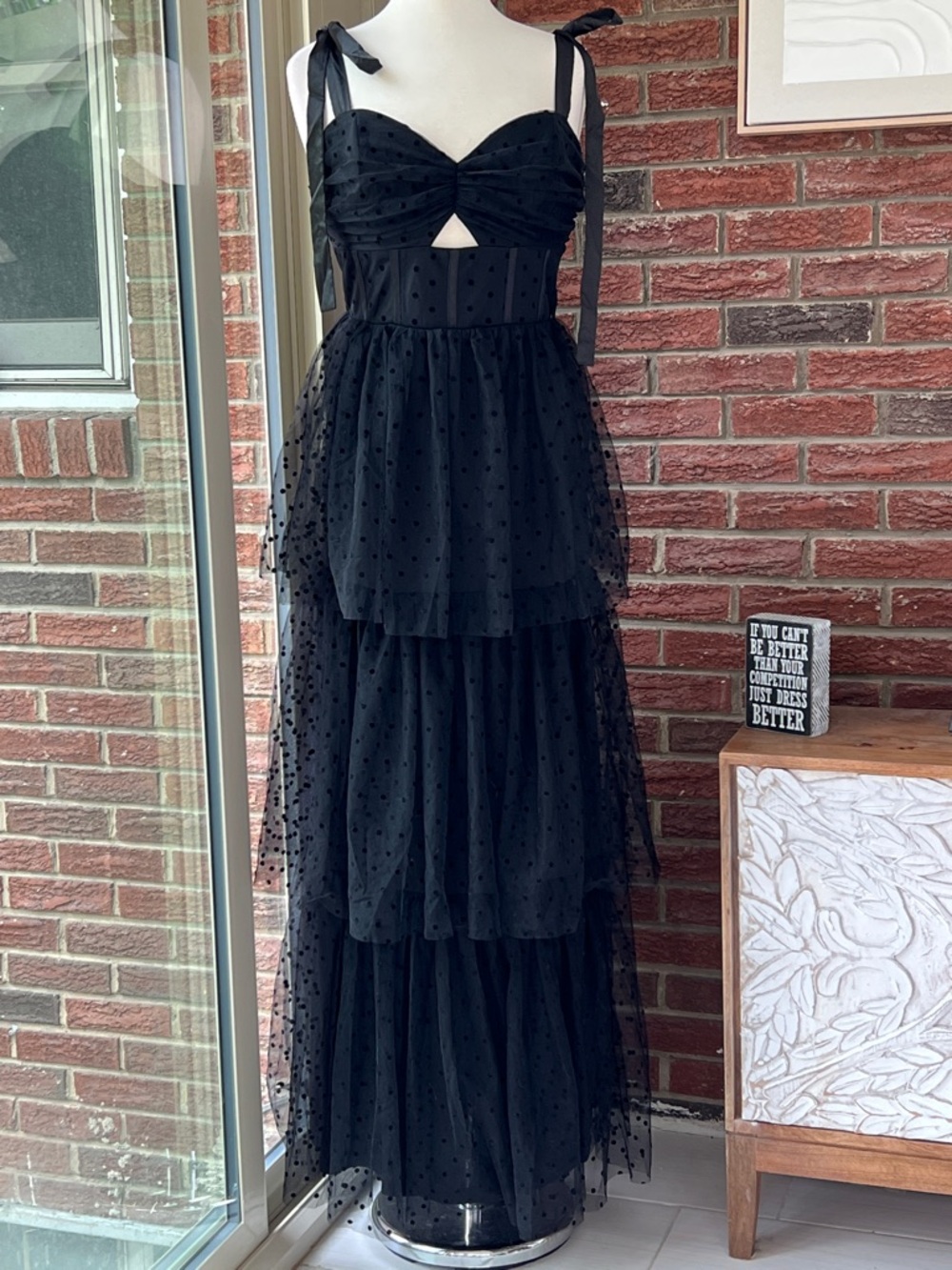 Lulus Billie Swiss Dot Bow Shoulder Tiered Maxi Dress NWT Size XL - Picture 5 of 8